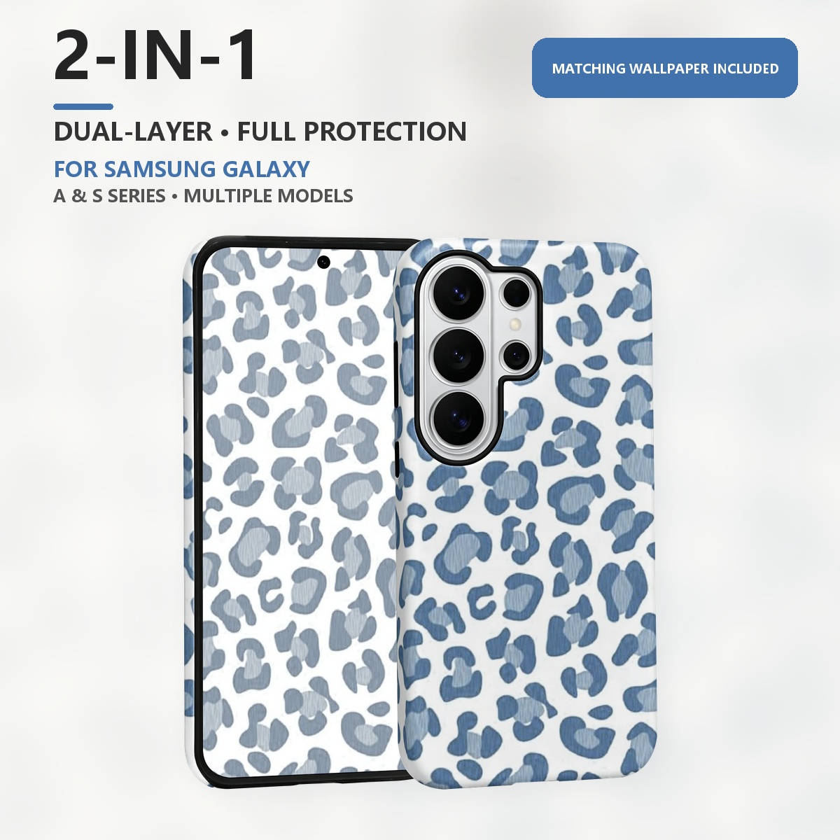 Samsung Galaxy S24 - เคสโทรศัพท์แบบสองชั้น 2-in-1 ลายเสือดาวสีน้ำเงิน สำหรับ Samsung Galaxy
