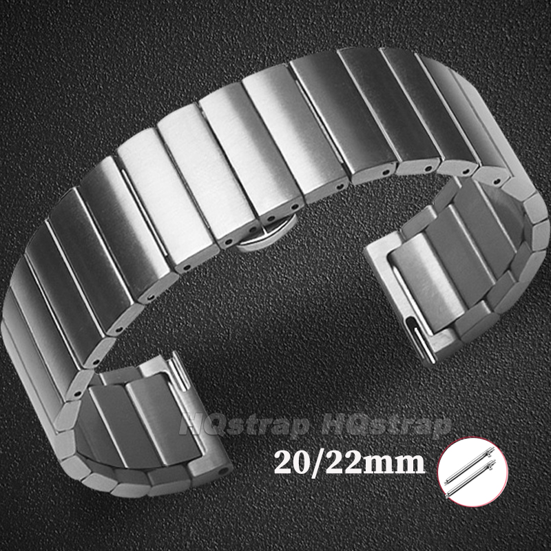 Motorola Smartwatch Accessories - สแตนเลสสตีลนาฬิกา 20 มม.22 มม.สายโลหะกดคู่ผีเสื้อหัวเข็มขัดสร้อยข้อมือเงินสําหรับผู้ชายผู้หญิงสายรัดข้อมือ