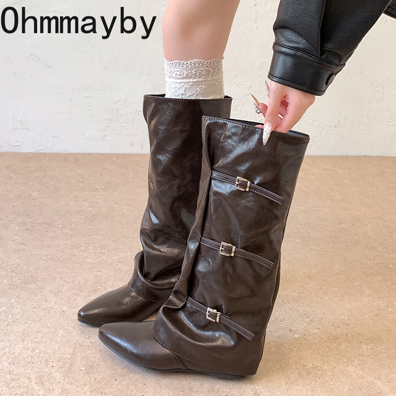 รองเท้าบูทหนังผู้หญิงทรงสูงถึง - Leather Classic Strap บทวิจารณ์และราคา
