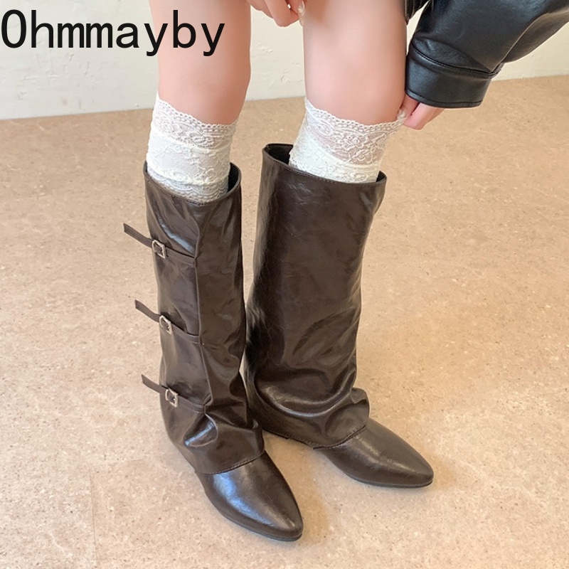 รองเท้าบูทหนังผู้หญิงทรงสูงถึง - Leather Classic Strap บทวิจารณ์และราคา